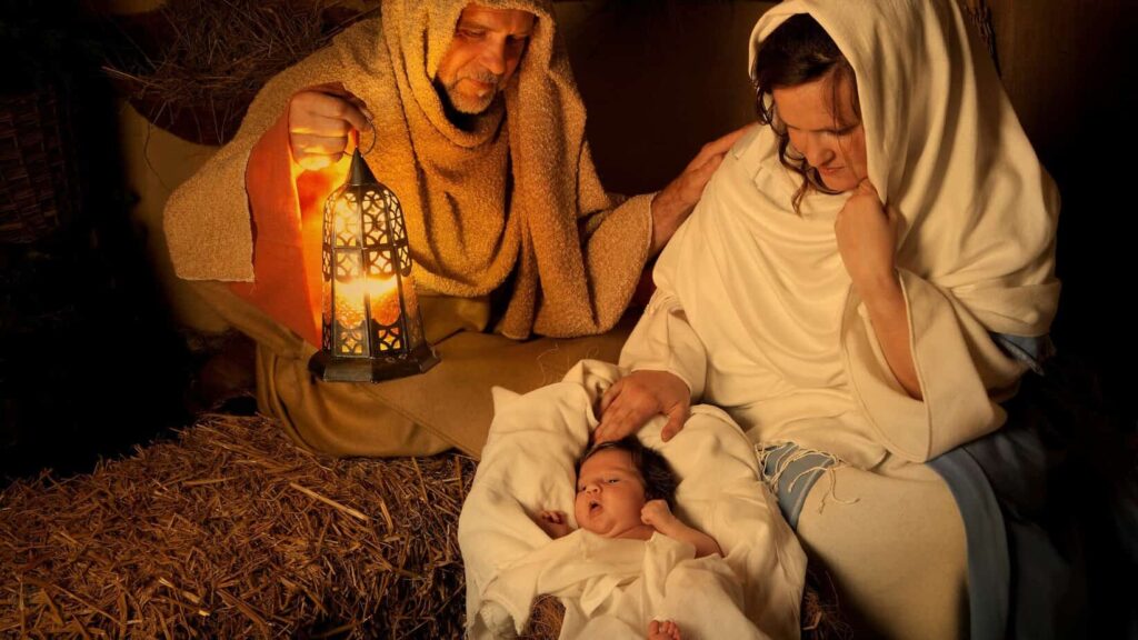 photo of Mary, Joseph, and Baby Jesus - as a part of a live Nativity play.