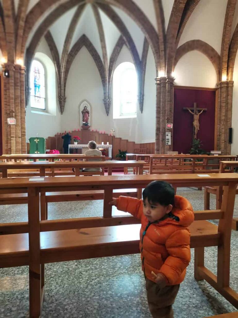 Attend Mass on Sundays and other major feast days as one of the tips on how to start living liturgically at home with small kids.
