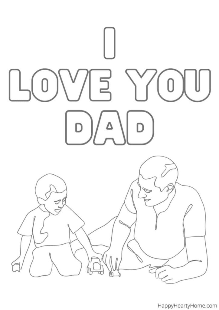 first page of the I Love You dad coloring pages