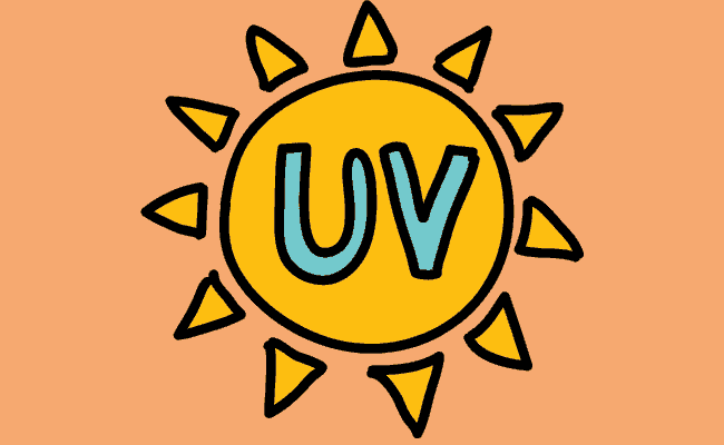 a photo of a sun with the words UV in the center