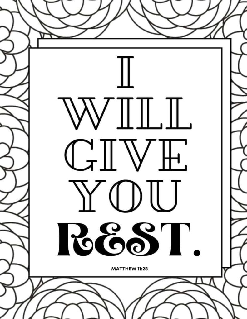I will give you rest. - 6th page of the free easy bible verse coloring pages