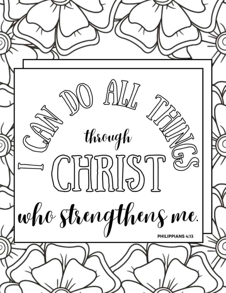 I Can Do All Things Through Christ Who Strengthens Me - first page of the FREE Easy Bible Verse Coloring Pages